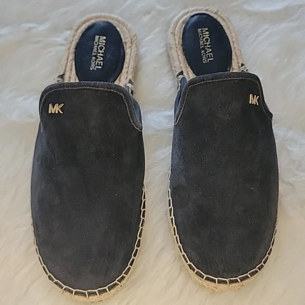 MICHAEL MICHAEL KORS Hastings Black Suede Slip On Flat Designer Mule Espadrilles